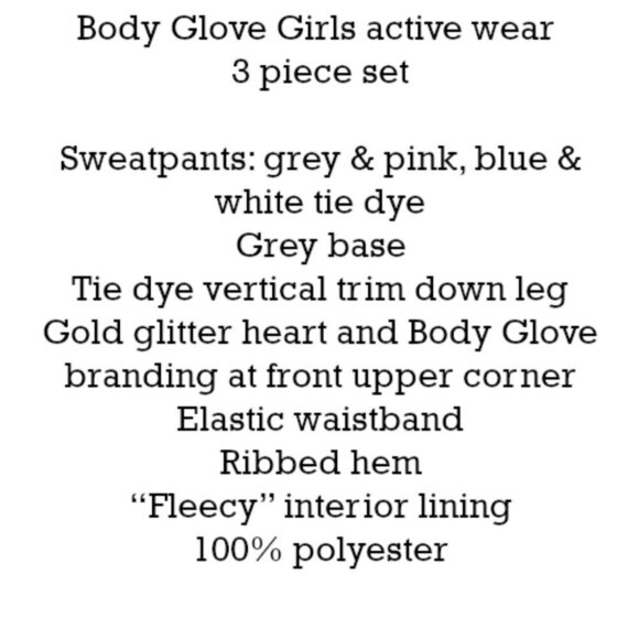 NWT Body Glove Girls soft grey & tie dye sweatsuit active wear 3 piece set, 18M - Picture 11 of 13